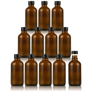 Amber Glass Empty Bottles with Caps - for Essential Oils, Extracts, & Other Liquids - Perfect for Light Sensitive Liquids - 12 Pack - 4 oz.