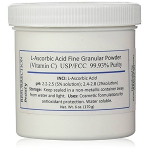 L-Ascorbic Acid Powder (Vitamin C), 6 oz. Jar. For Use in Serums and Cosmetic Formulations