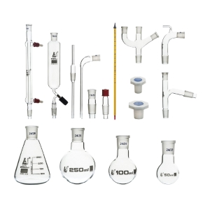 Eisco Labs Advanced Organic Chemistry Distillation Glassware Set 24/29, 17 Piece, 22 Interchangeable Fittings, With Case